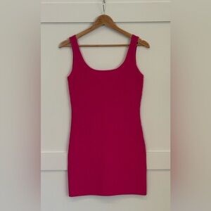 NWT TIC TOC Los Angeles Ribbed Thick Bodycon Mini Dress Pink Fuchsia/ Size Large